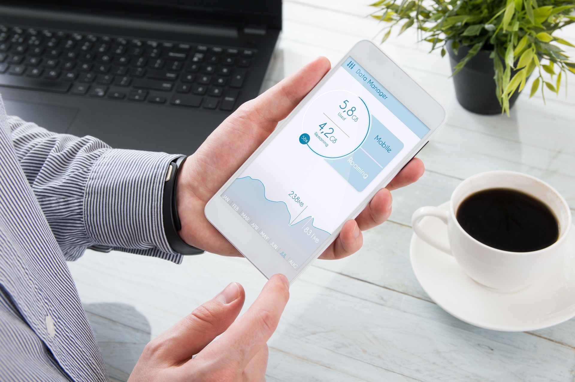 Man is checking data usage on his smartphone